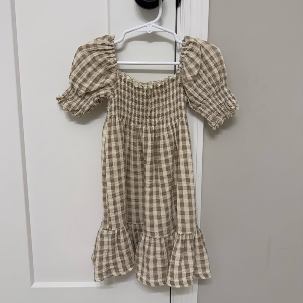 Plaid Kids Dress in Brown and Cream
